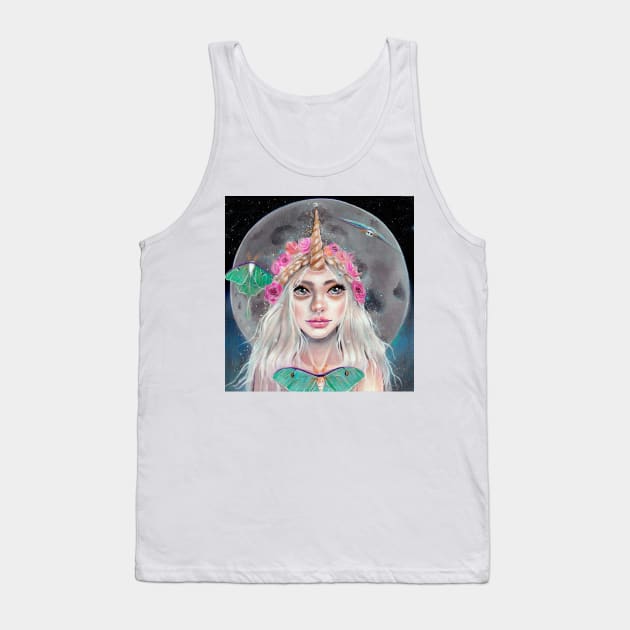 Nymeria and the Luna Moths, Unicorn Girl Tank Top by KimTurner